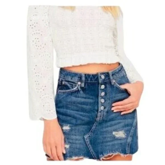 Free People Harvey Blue Distressed Mini Skirt - Picture 3 of 8